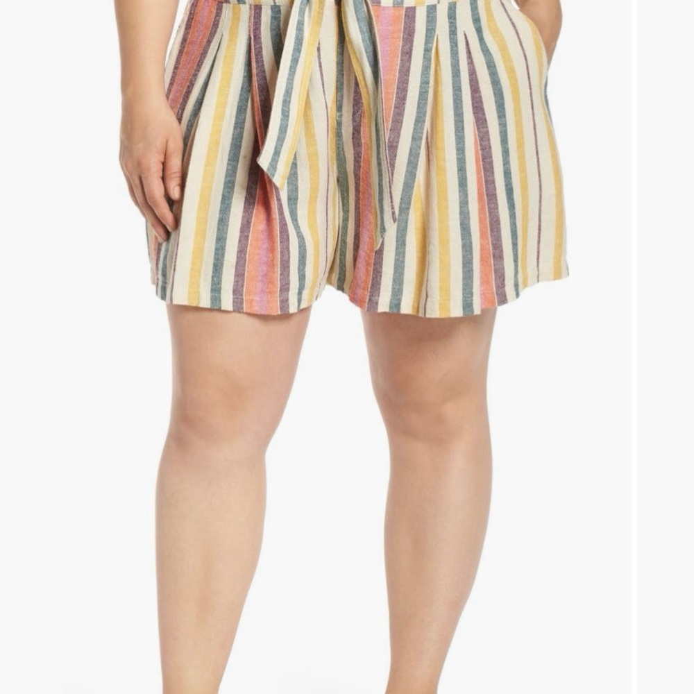 BP Multicolor Striped High Waist Linen Shorts NWOT